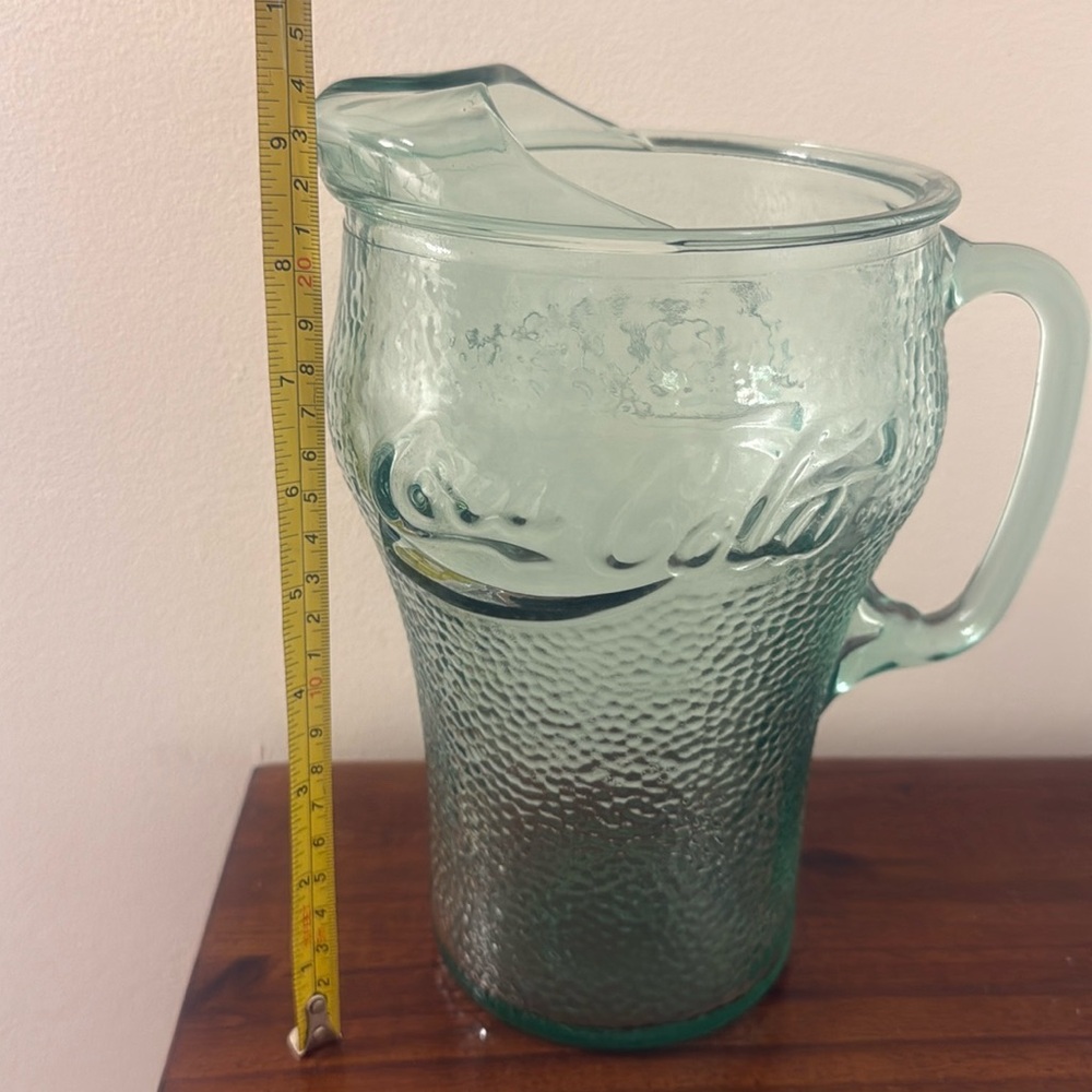 Vintage Coca Cola Coke Green Pebble Glass Pitcher Embossed 64 Oz Holds 2 Liters - Picture 9 of 10